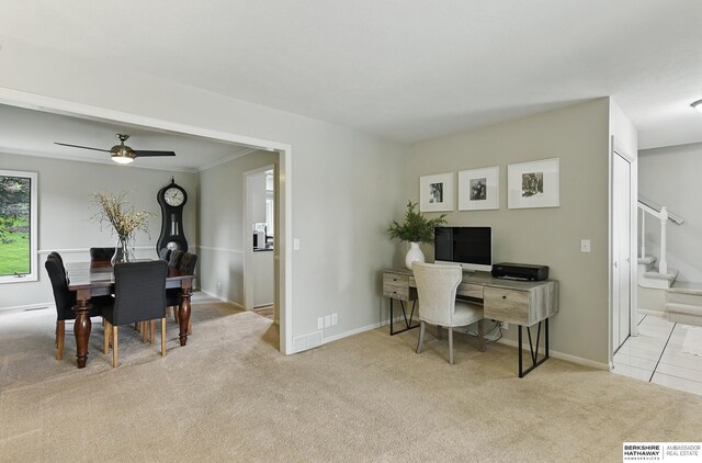 1725 N 162nd St, Omaha, NE 68118 - office area featuring light carpet, baseboards, and ceiling fan
