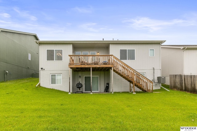 7717 N 108th St, Omaha, NE 68142 - rear view of property featuring a wooden deck, stairway, and central air condition unit