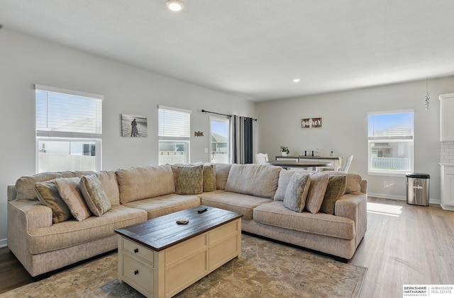 6312 Centennial Rd, Papillion, NE 68157 - living area featuring light wood finished floors, recessed lighting, and baseboards