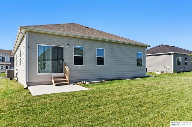 6312 Centennial Rd, Papillion, NE 68157 - rear view of house with a patio, a yard, and entry steps