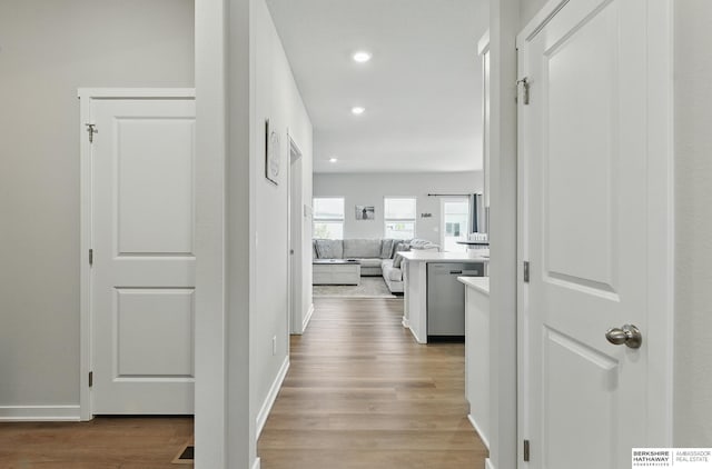 6312 Centennial Rd, Papillion, NE 68157 - hallway with wood finished floors, recessed lighting, and baseboards