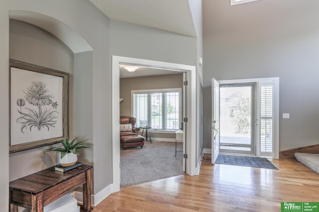 10311 S 124th St, Papillion, NE 68046 - entryway featuring light wood-style floors, baseboards, and a high ceiling