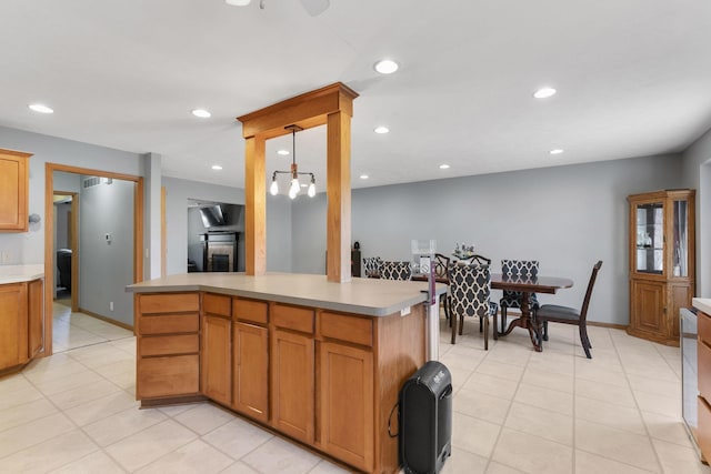 9521 N 140th St, Waverly, NE 68462 - kitchen featuring light countertops, light tile patterned floors, recessed lighting, pendant lighting, and baseboards