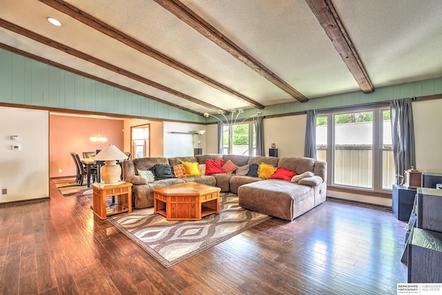 1915 S 131st Ave, Omaha, NE 68144 - living room with hardwood / wood-style floors, a chandelier, a textured ceiling, and baseboards