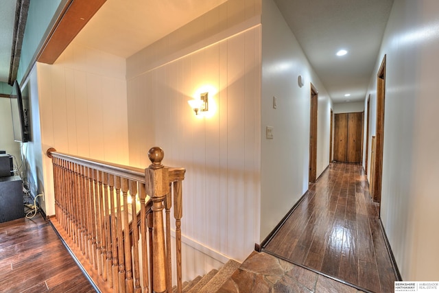 1915 S 131st Ave, Omaha, NE 68144 - corridor with hardwood / wood-style flooring, recessed lighting, and an upstairs landing