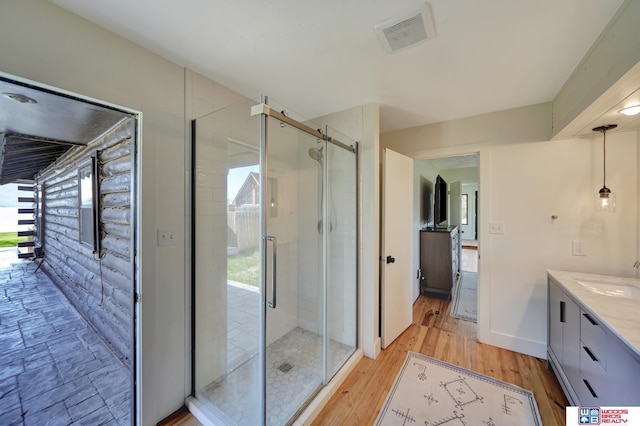 209 N Maloney Dr, North Platte, NE 69101 - bathroom featuring vanity, a shower stall, and healthy amount of natural light