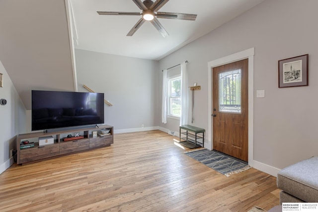 4332 Vinton St, Omaha, NE 68105 - entryway featuring hardwood / wood-style floors, a ceiling fan, and baseboards
