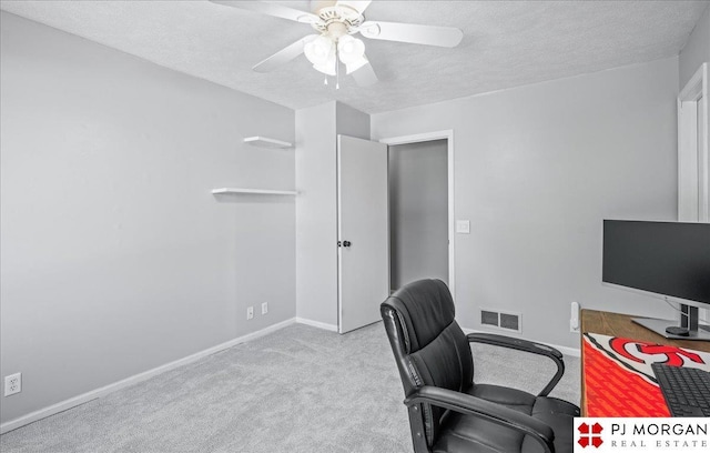 5517 S 174th Ave, Omaha, NE 68135 - office space with a textured ceiling, carpet flooring, a ceiling fan, and baseboards