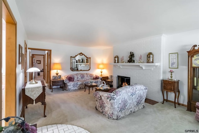 2206 N 56th St, Omaha, NE 68104 - carpeted living area featuring a brick fireplace