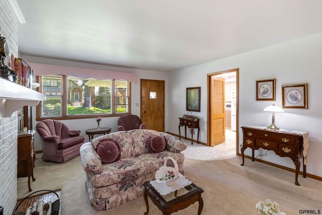 2206 N 56th St, Omaha, NE 68104 - living area featuring light carpet and a fireplace