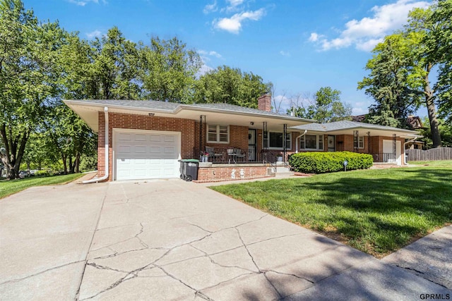 2206 N 56th St, Omaha, NE 68104 - single story home featuring a porch, brick siding, an attached garage, a chimney, and driveway