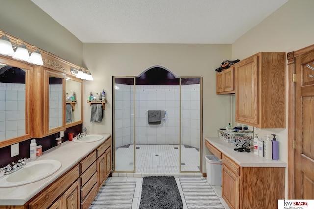 40798 US Highway 6, Cambridge, NE 69022 - full bathroom with double vanity, a shower stall, and tile patterned flooring