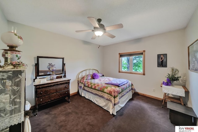 40798 US Highway 6, Cambridge, NE 69022 - bedroom with dark colored carpet, baseboards, and ceiling fan