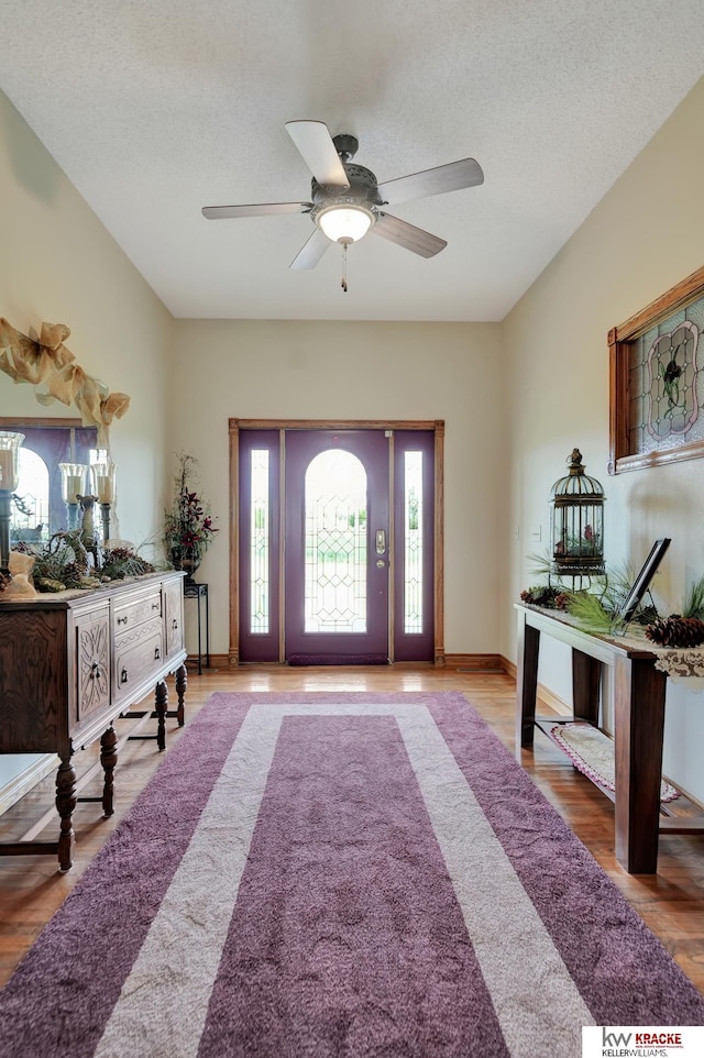 40798 US Highway 6, Cambridge, NE 69022 - entryway with ceiling fan, a textured ceiling, and wood finished floors