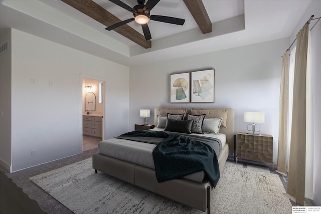 11019 N 166th St, Bennington, NE 68007 - bedroom featuring beam ceiling, ensuite bathroom, baseboards, and ceiling fan