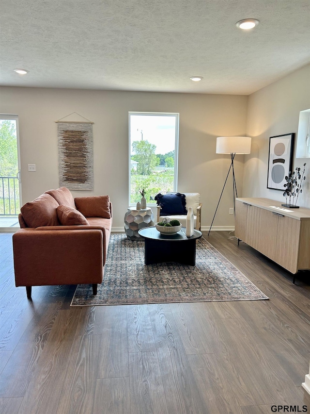 545 W Corsac Rd, Lincoln, NE 68523 - living room with baseboards, wood finished floors, recessed lighting, and a textured ceiling