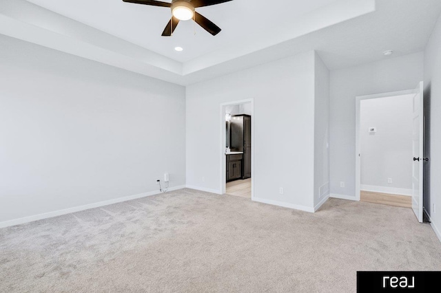 12003 S 109th St, Papillion, NE 68046 - empty room featuring a ceiling fan, light carpet, baseboards, recessed lighting, and a raised ceiling