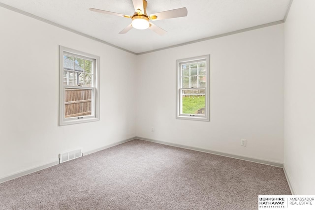 2035 N 50th St, Omaha, NE 68104 - unfurnished room with carpet, plenty of natural light, ornamental molding, and ceiling fan