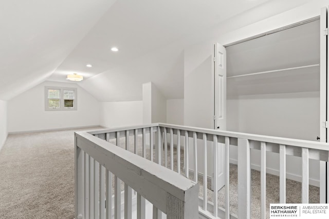 2035 N 50th St, Omaha, NE 68104 - hallway featuring lofted ceiling, carpet floors, and recessed lighting