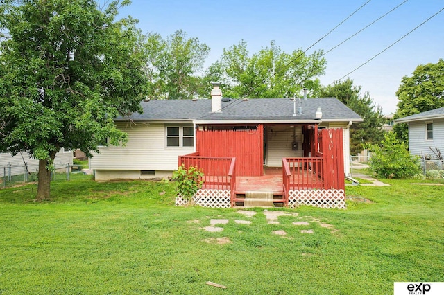 813 Janes View St, Papillion, NE 68046 - rear view of property with a deck, a chimney, and a shingled roof
