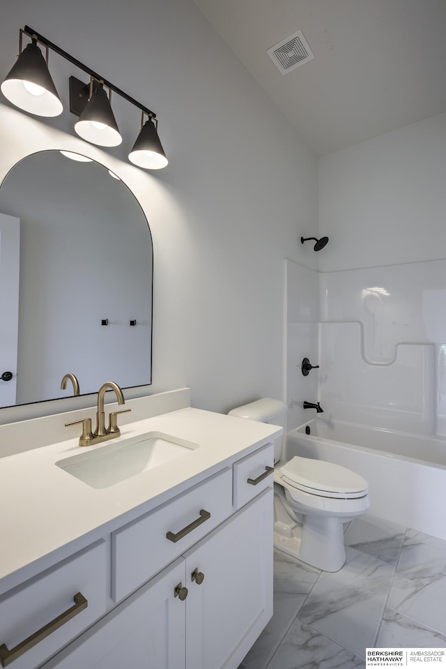 5717 S 200th Cir, Omaha, NE 68135 - full bath featuring vanity, toilet, marble finish flooring, and bathtub / shower combination