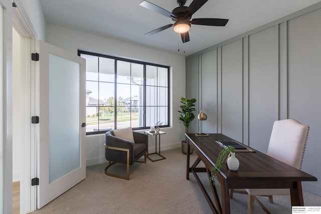 6617 S 214th St, Omaha, NE 68022 - office featuring baseboards, light carpet, and ceiling fan