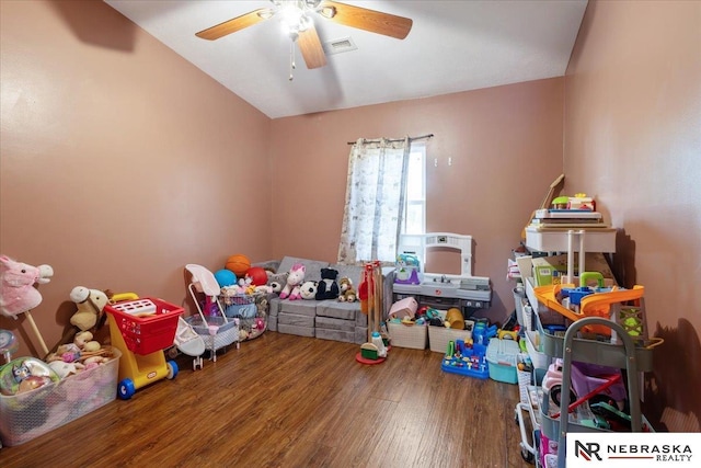 210 4th St, Ithaca, NE 68033 - game room featuring a ceiling fan and wood finished floors