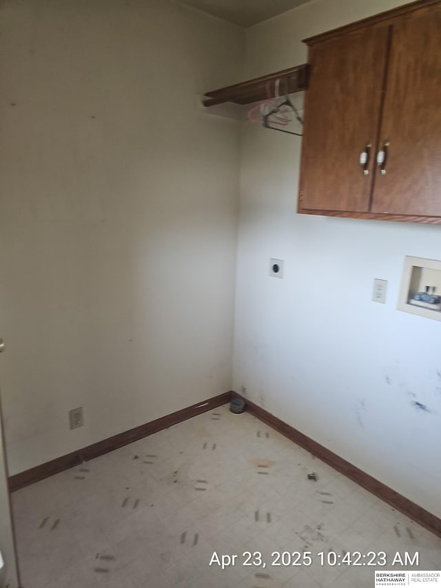 15911 S 234th St, Gretna, NE 68028 - laundry area with cabinet space, tile patterned floors, washer hookup, hookup for an electric dryer, and baseboards