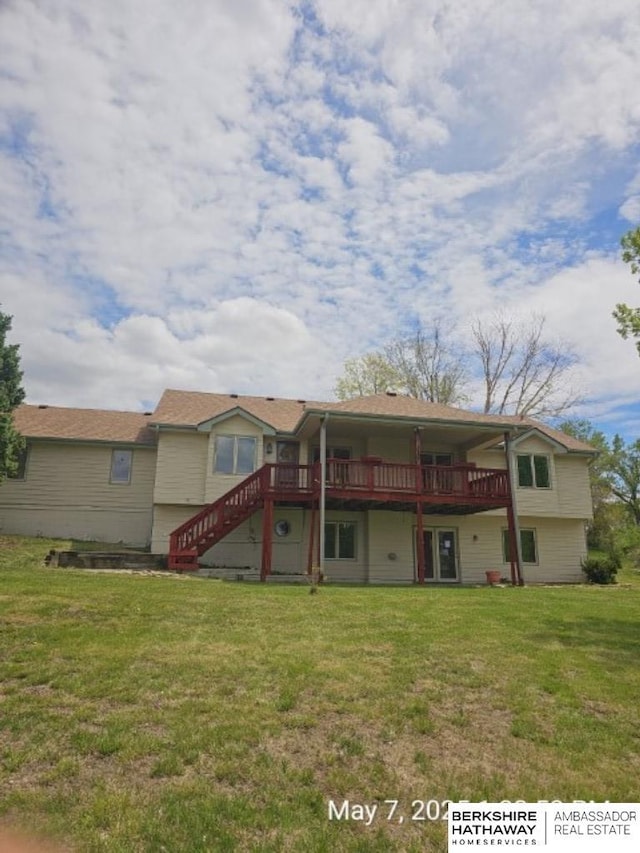 15911 S 234th St, Gretna, NE 68028 - rear view of property with a deck, stairs, and a lawn