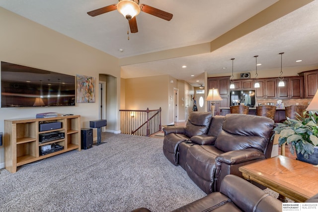 18855 Mason Plz, Omaha, NE 68022 - carpeted living area with baseboards, ceiling fan, and recessed lighting