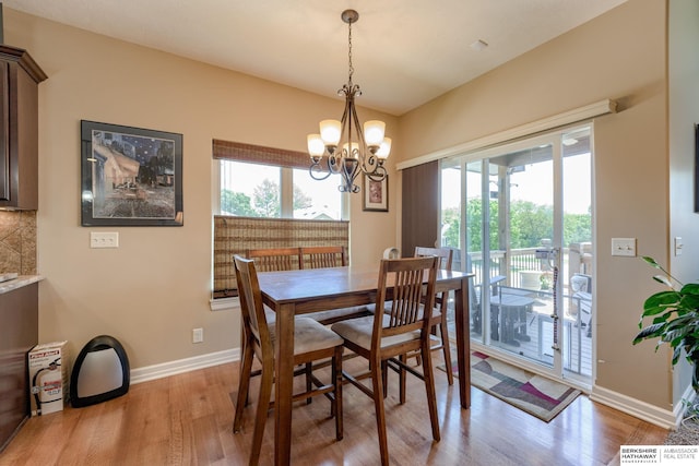 18855 Mason Plz, Omaha, NE 68022 - dining space with healthy amount of natural light, light wood-type flooring, a chandelier, and baseboards