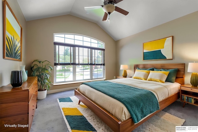 18855 Mason Plz, Omaha, NE 68022 - carpeted bedroom featuring lofted ceiling, ceiling fan, and baseboards