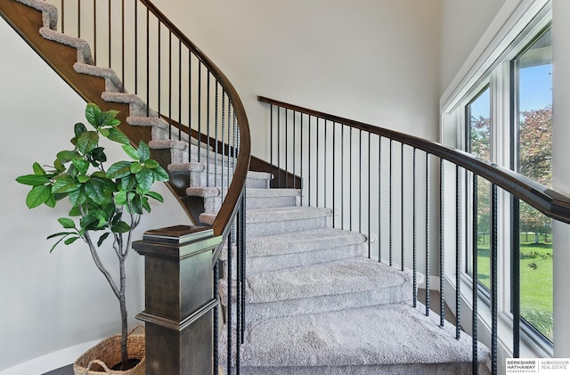 20956 Pine Cir, Elkhorn, NE 68022 - stairs featuring a high ceiling and baseboards