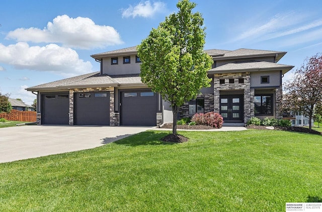20956 Pine Cir, Elkhorn, NE 68022 - prairie-style home with stone siding, driveway, and an attached garage
