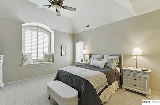 2025 S 189th Cir, Omaha, NE 68130 - bedroom with light colored carpet, lofted ceiling, baseboards, and a ceiling fan