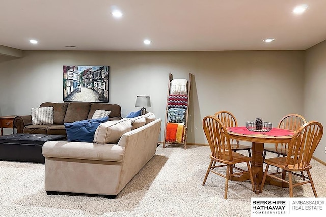 18914 C St, Omaha, NE 68130 - living room featuring light carpet, recessed lighting, and baseboards