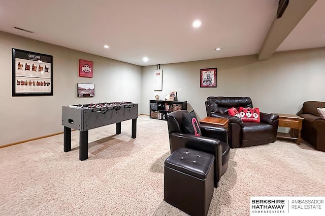 18914 C St, Omaha, NE 68130 - game room featuring carpet flooring, recessed lighting, and baseboards