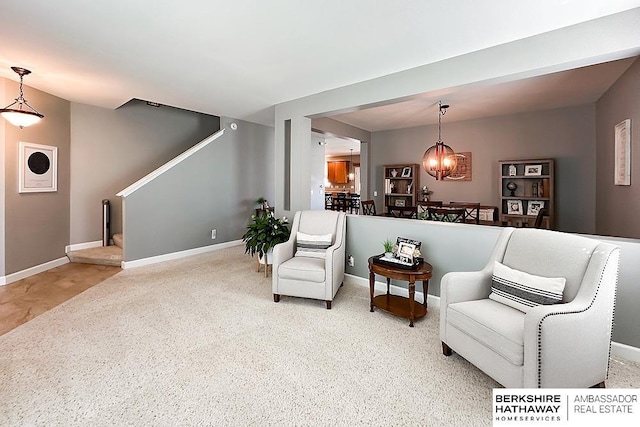 18914 C St, Omaha, NE 68130 - sitting room featuring stairs, carpet, and baseboards