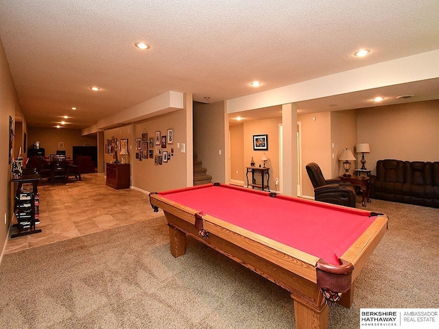 5103 N 140th St, Omaha, NE 68164 - recreation room with carpet floors, pool table, recessed lighting, and a textured ceiling