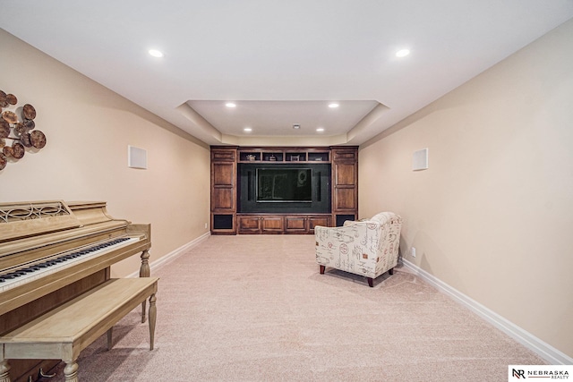 2221 S 181st Cir, Omaha, NE 68130 - living area featuring a raised ceiling, carpet, and recessed lighting