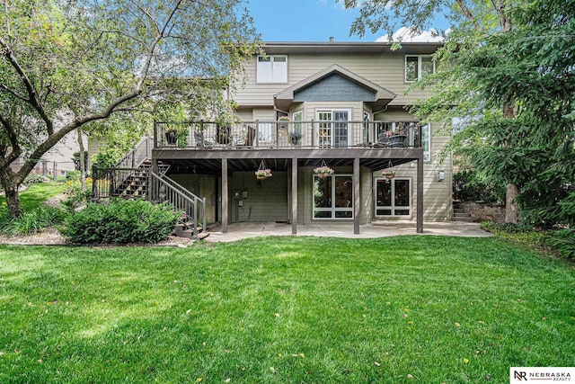 2221 S 181st Cir, Omaha, NE 68130 - rear view of property featuring a patio, a lawn, a deck, and stairs
