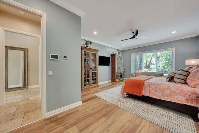 6602 Pheasant Run Pl, Lincoln, NE 68516 - bedroom with crown molding, baseboards, recessed lighting, and a ceiling fan