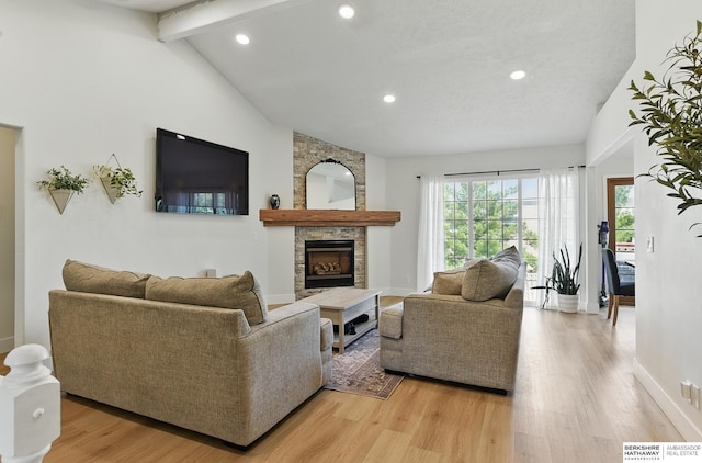4019 N 147th St, Omaha, NE 68116 - living room featuring light wood-type flooring, recessed lighting, a fireplace, and baseboards