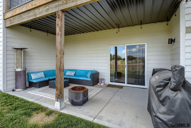 18403 Greenleaf St, Omaha, NE 68136 - view of patio featuring an outdoor living space with a fire pit