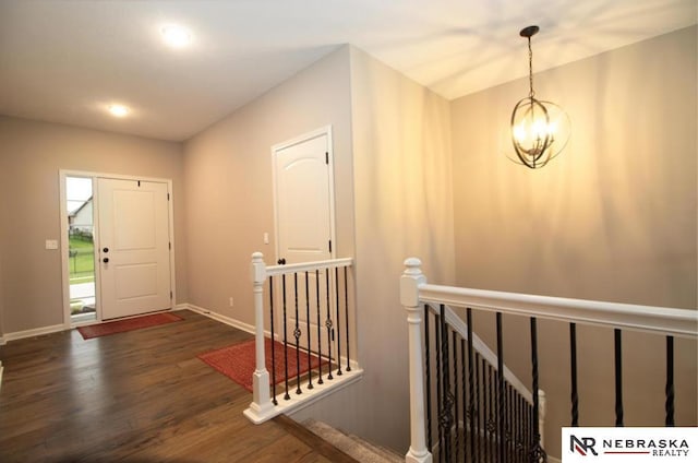 10425 S 110th St, Papillion, NE 68046 - entrance foyer with wood finished floors, a chandelier, baseboards, and recessed lighting