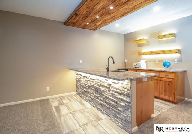 10425 S 110th St, Papillion, NE 68046 - bar area with a sink, recessed lighting, light colored carpet, and baseboards