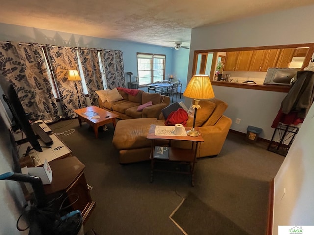 5427 W Hughes St, Lincoln, NE 68524 - living area featuring carpet flooring, ceiling fan, and a textured ceiling
