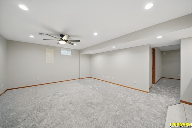 5665 I Rd, Nebraska City, NE 68410 - basement featuring baseboards, carpet floors, recessed lighting, and a ceiling fan