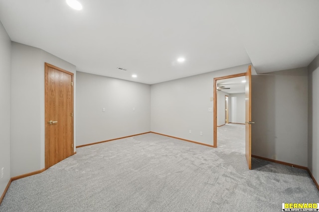 5665 I Rd, Nebraska City, NE 68410 - below grade area with recessed lighting, light carpet, baseboards, and a ceiling fan