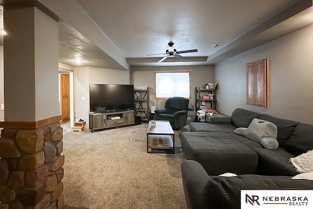 21204 Hampton Dr, Gretna, NE 68028 - living room featuring light carpet and a ceiling fan